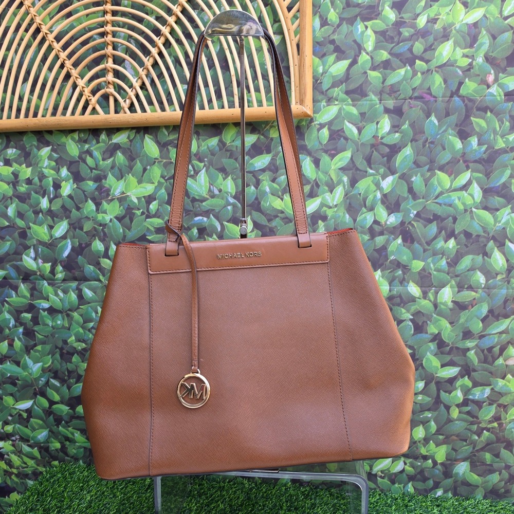 Michael Kors Tan Saffiano Leather Tote Bag Orange Interior 38F9CKWT7L